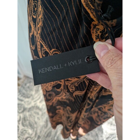 Kendall Kylie Maxi Dress/Swim Cover Womens S Brown Deep V Sheer Handkerchief NEW - Picture 9 of 15